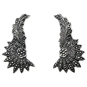 Vintage Clip On Earrings, Made in W. Germany, Silvertone, Feather Look, Must See